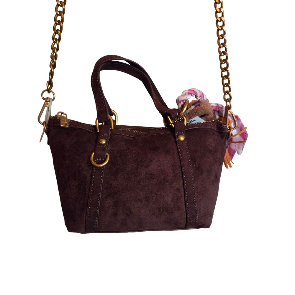 Madden Girl Satchel Womens Small Brown New Faux Suede Crossbody Bag with Charms